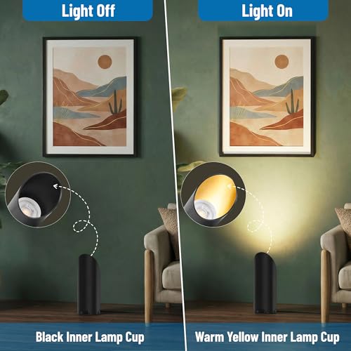 Image of 2 Pack Up Lights Indoor, 6W 3000K Warm White Uplighting Indoor Floor Can Light with GU10 Bulb, Indoor Floor Spotlight for Plants, Wall & Artwork, Plug Cord & Foot Switch, Black
