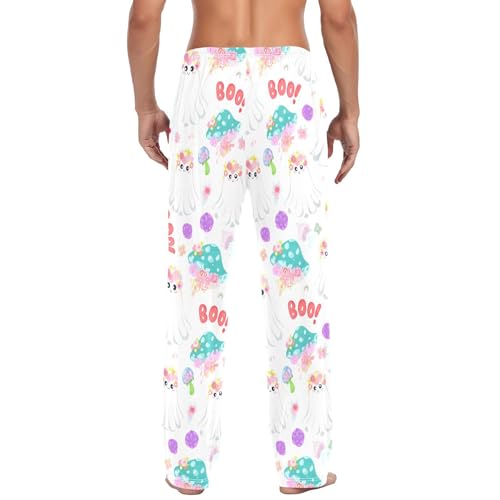 Spirits with Flower Pattern Men's Cotton Pajama Pants with Pockets and Drawstring Comfortable and Stylish,S3