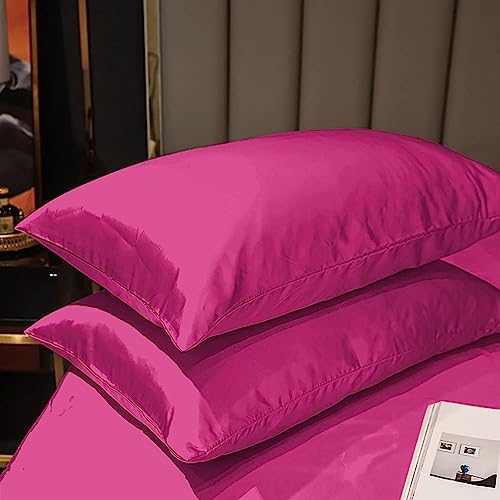 Image of Soft and Silk Satin Bedsheet for Double Bed - 400 TC Romantic Bedsheet Set for Bedroom | Bridal Wedding Bedsheet with Pillow Cover | Ideal for Gifting Hot Pink, Double Bed
