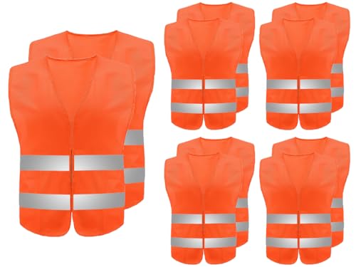 Abiyou 10PCS Gilet di Sicurezza, Giubbotto di Sicurezza Riflettente, Gilet di Sicurezza ad Alta visibilità, Gilet Riflettente per Auto, Gilet Catarifrangente, per Guidatore, Lavoratori (Arancione)