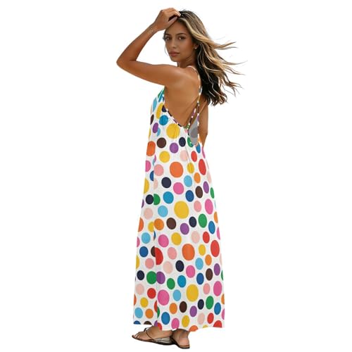 Vestido casual con espalda abierta para mujer, tacto suave, relajado y fluido, perfecto para múltiples escenas, multicolor a lunares, Multicolor (Multicolor Polka Dots), Large