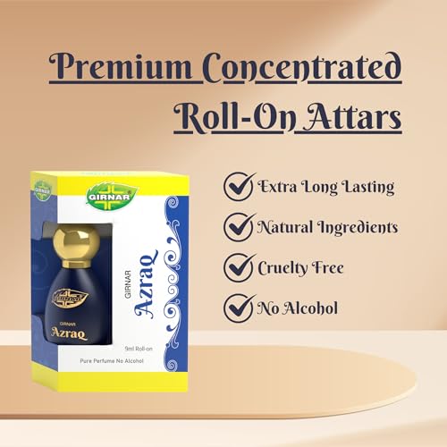 Image of Girnar Azraq Attar 9ml | Non-Alcoholic Premium Concentrated Perfume | Fresh, Spicy, Warm, Cedar, Amber & Sandalwood Scent