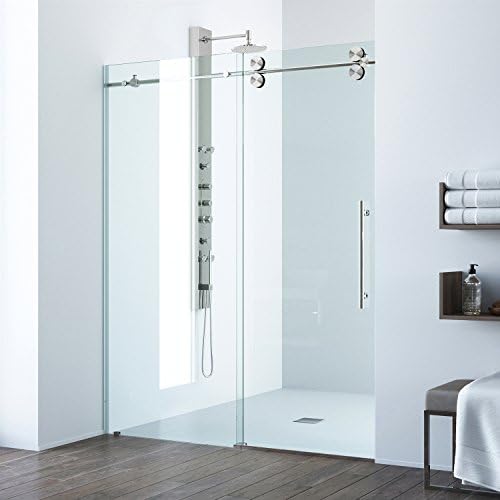 VIGO Adjustable 48 - 52 in. W x 74 in. H Frameless Sliding Rectangle Shower Door with Clear Tempered Glass and Stainless Steel Hardware in Stainless Steel Finish with Reversible Handle VG6041STCL5274