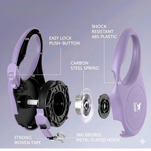 Image of Petology Retractable Dog Leash | 3 Meter (10ft) Nylon Tape | for Dogs Upto 12kgs | Heavy Duty Rope, 360 Tangle-Free, One-Hand Brake & Lock System, Anti-Slip Comfortable Grip