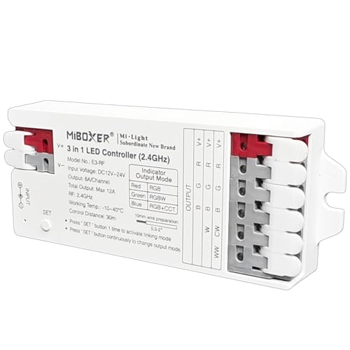 Pactrade Marine 3-in-1 LED Light Controller - 12-24V Mi-Light Hub with 16M Colors, 18 Dynamic Modes, App Control - RGB/RGBW/RGB+CCT Compatible - Tool-Free Installation, Marine-RV Ready (E3-RF)