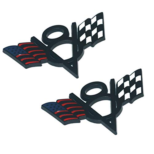 PT-Decors 2 unids Metal EE. UU. Bandera V8 Racing F1 Emblema Insignias Etiqueta para Auto Car Van Defensas Parachoques Ventana Tronco Arranque (Negro) Cover