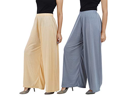 Image of Buy That Trendz Palazzo Pants for Women Rayon Elasticated Regular Fit Flared Wide Leg M to 6XL Pack of 2