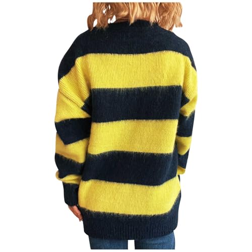 Women's Striped Sweater Casual Pullover Tops Long Sleeve Color Block Stretch Crochet Knit Jumper Fall Winter Outfit2