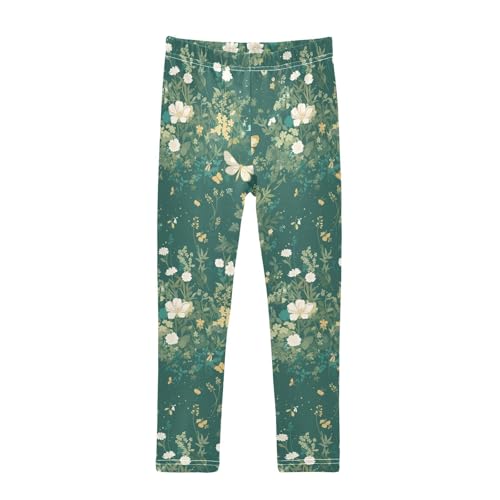 KLL Stylish Embroidery Bee Butterfly Flowers Toddler Girl Leggings Stretchy Full Length Activewear Sports