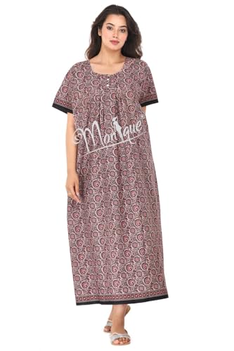 Image of Monique Brand 100% Pure Cotton Nighty for Woman | Floral Gown for Women Night Wear | Cotton Nighty for Women Stylish | Maxi for Women Cotton