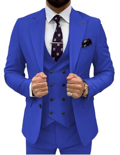 Wangyue Mens Slim Fit Suit 3 Piece Double Breasted Suit Men Wedding Casual Formal Business Groom Prom Tuxedo