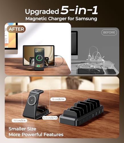 Image of Magnetic Wireless Charger for Samsung, 5 in 1 Charging Station Compatible with MagSafe Samsung Charger for Galaxy S26 /S25 /Z Fold7 /Flip7 /Watch Ultra 8, Charger Dock Stand for All Galaxy Tab Series