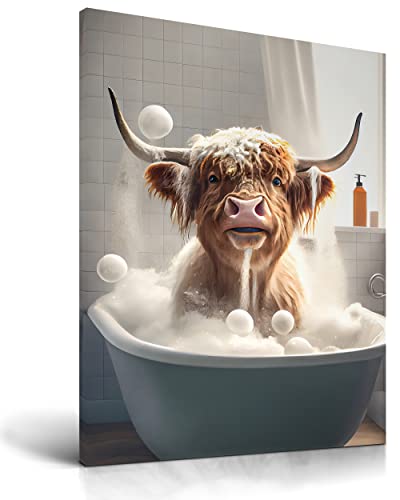 UPWOIGH Funny Bathroom Wall Art Decor,Highland Cow Wall Art