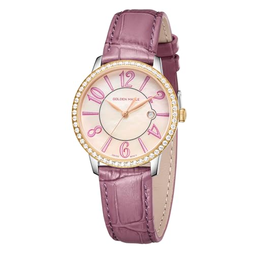 Montre femme quartz suisse nacre et bracelet en cuir délicat GOLDEN MAPLE