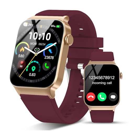STECEi Reloj Inteligente Mujer con Llamada, 1,85' Smartwatch con 110+ Modos Deportivos, Monitor de Ritmo Cardíaco y Sueño, Impermeable IP68 Inteligente con DIY Esfera Reloj, Podómetro,Rojo Vino