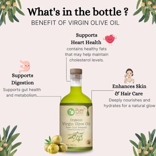 Image of Pure Nutrition Combo of Organic Cold Pressed Extra Virgin Olive Oil + Organic Cold Pressed Extra Virgin Coconut Oil (750ml), Low in Saturated Fat | 100% Organic & Natural | Ideal for Dressings, Salad, Soups, Dips & Marinades