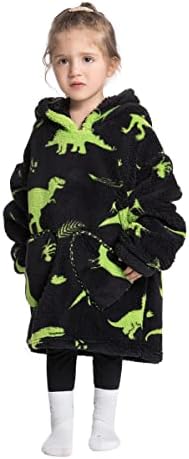 Blanket Hoodie Kids, Sweatshirt Blanket, Oversized Hoodie, Comfy Blanket Sweatshirt, Sherpa Cozy Giant Hoodie Wearable Blanket for Little Girls Boys Toddler Dinosaur 2-6
