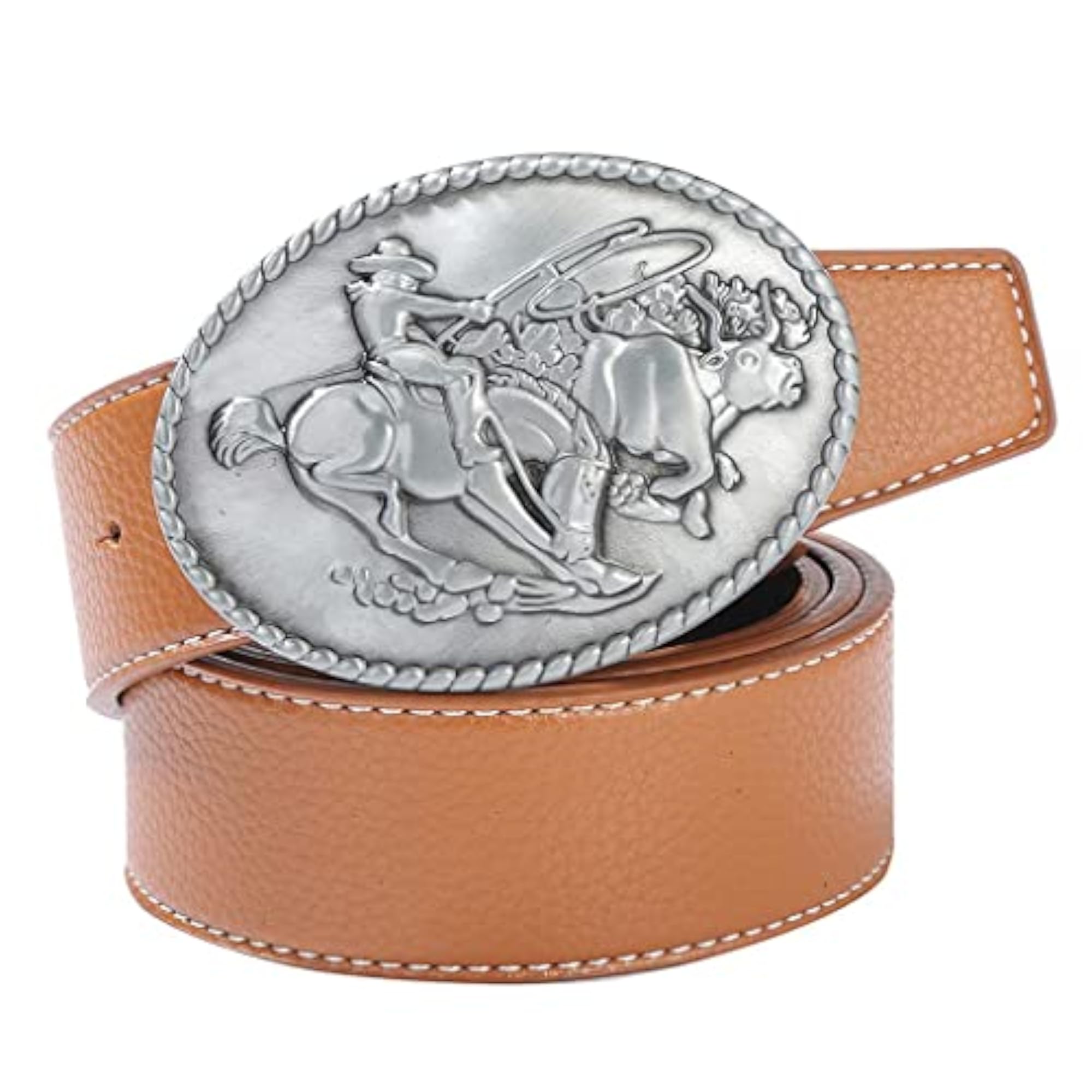 3x Western Leather Cowboy Belt Strap with Arabesque Buckle