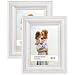 Langdons 5x7 Real Wood Picture Frames (2 Pack, Weathered White - Gold Accents), White Wooden Photo Frame 5 x 7, Wall Mount or Table Top, Set Of 2 Lumina Collection