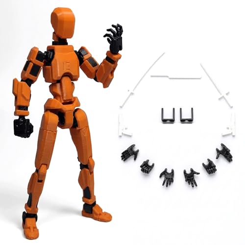 Image of VAALI Dummy 13 Action Figure Fully Assembled T13 Articulated Robot Toy with 12 Accessories (Swords Guns Extra Hands) 3D Printed Poseable Desktop Figure for Stop Motion Artists Gamers 5.4 inch (Orange)