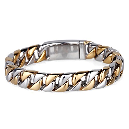 Masop Gift For Him Men's Stainless Steel Curb Link Chain Bracelet Silver Gold Two Tone 8.5" #TOP27