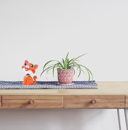 Image of AUGEN Cute Cat Orange Bobblehead for Car Dashboard, Office Desk & Study Table (Pack of 1)