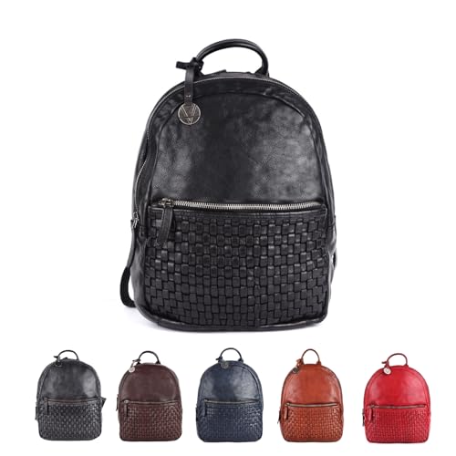 Image of Genuine Leather Backpack for Men, Casual Backpack for Women Office Bag with Adjustable Shoulder Strap (VL-054-BLACK)