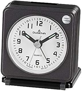 Dugena Quarz-Reisewecker 4460949, mit Weckzeiger, Weckwiederholung, Zifferblattbeleuchtung, ansteigendes Wecksignal, Klappetui, Maße 7 x 6 x 3,3 cm