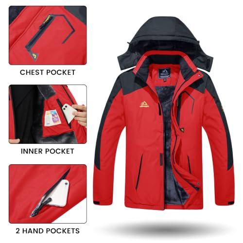 Image of TACVASEN Men's Winter Skiing Jackets Water Resistant Fleece Coats Insulated Thermal Snowboard Jacket Parka Raincoat with Hood