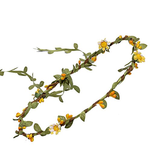 Love Sweety Little Daisy Flower Headband Berry Floral Crown with Tail (Yellow)