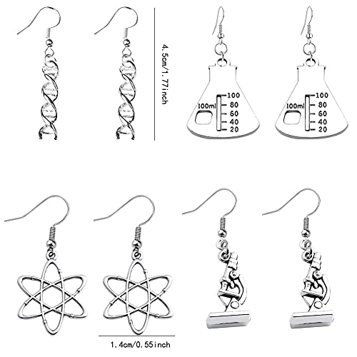 4 Pairs Unique Charm Electroplating Alloy Earrings Fashion Individual Bottle Hexagonal Gene Sequence and Microscope Earrings Punk Simulation Gift2
