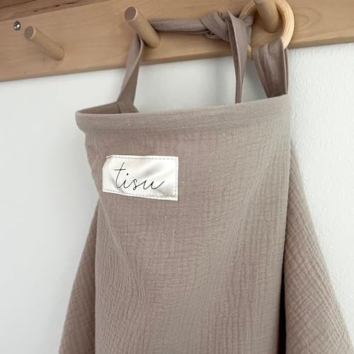 Image of Nursing Cover for Baby Breastfeeding & Pumping | Multi Use Car Seat Stroller Cover | Breathable Soft Organic Muslin Cotton | Breast Feeding Apron & Shawl by TISU (Sand (Neutral))