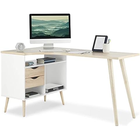 VonHaus Light Oak Corner Computer Desk Cover