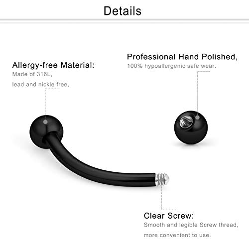Dyknasz HD0290 Eyebrow Barbells 16 Gauge Surgical Steel Belly Ring Cartilage Tragus Studs Cubic Zirconia Barbell Body Piercing Jewelry Screw Ball Flexible Retainer thumb #1