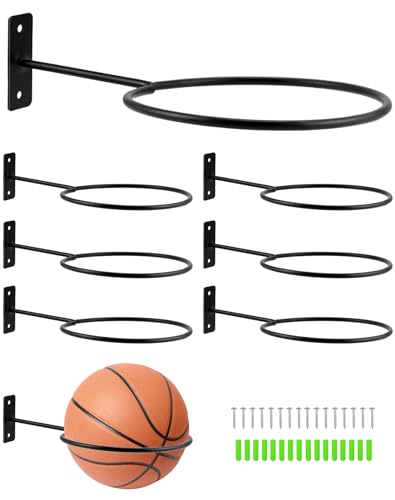 QWORK® 8 Piezas Soporte de Pared para Bolas de Metal, Soporte de Pared de Bola Montada, Negro, para Baloncesto, Balones de Fútbol, Voleibol y Más