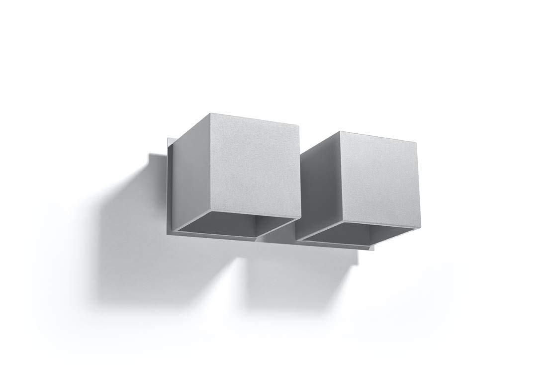 SOLLUX lighting Quad 2 Wandleuchte Innen mit zwei rechteckigen Schirmen – Wandlampe für Wohnzimmer und Esszimmer – Flurlampe aus Aluminium in Grau, 26 x 12 x 11 cm