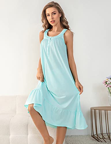 Image of MZROCR Cotton Nightgowns for Women Soft Sleeveless Night Gown for Adult Women Ruffle Sleepwear