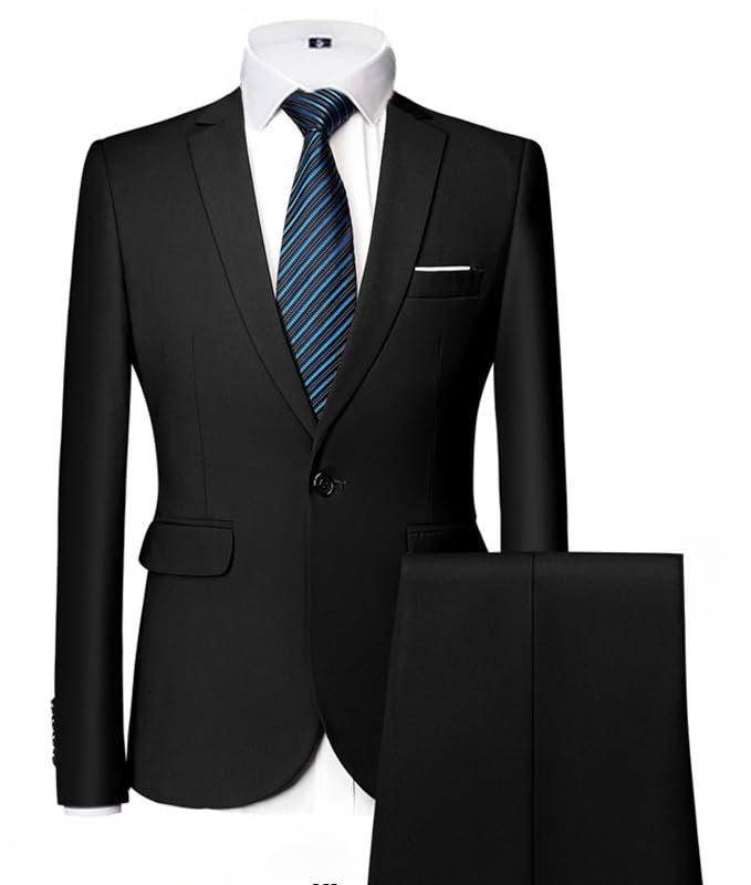 Men's Two Piece Luxury Blazer 1 Button Notched Lapel Solid Suit Party Wedding Dinner Tuxedo Jacket with Pants