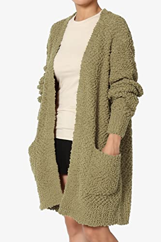 TheMogan Women's S~3X Loose Fit Popcorn Knit Long Sleeve Pocket Open Sweater Cardigan3