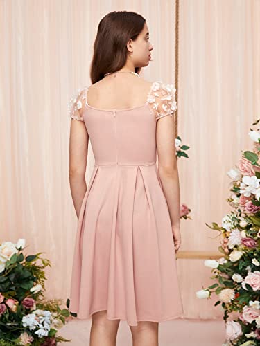 WDIRARA Girl's Appliques Mesh Puff Sleeve Square Neck Ruffle Hem Dress3