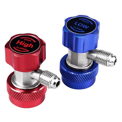 Rogvoc R134a Quick Coupler Adapter Adjustable R134a Adapters Quick Connectors for Car AC System Recharging HP and LP 1/4 inch SAE Connectors High and Low Pressure Set of 2