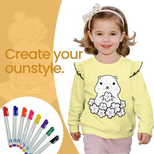 Capybara Sweatshirt for Girls 3-4 Color Your Own Crew Neck Pullover Top Kids Crafts Coloring Long Sleeve Shirts with 8 Markers3