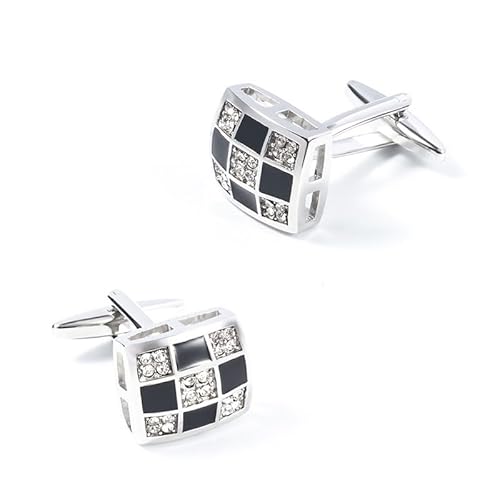 Rectangular Grid Inlaid Rhinestone Enamel Cufflinks Business Shirt Accessories