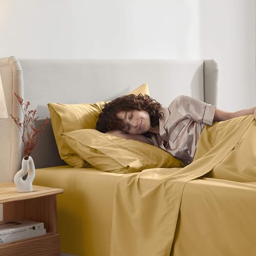Image of Nestl Twin Bed Sheet Set - Camel Gold - 3-Piece Deep Pocket | Instantly Soft, Night-One Ready (No Wash Required). Fits 16-Inch Deep Pockets, 360-Degree Elastic Grip