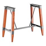 Glownary Industrial Rustic Bar Height Table Base, Mahogany Wood and Steel Trestle Design, 45.8x28.2x40.7 Inches, 300 lb Capacity, Brown with Adjustable Feet