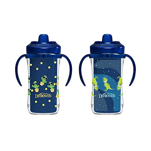 Image of Dr. Brown's Milestones Hard Spout Insulated Sippy Cup with Handles, Blue, 10 oz, 2 Pack, 12m+
