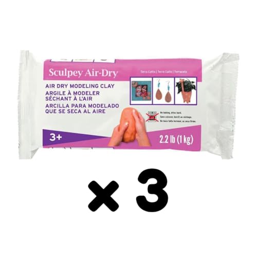 Image of Sculpey Air-Dry, Premium Air Dry Clay, Terra Cotta, No Baking Required, 2.2 lb. (1 kg), Pack of 3, 6.6 lbs. Total