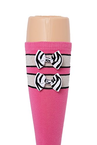 Pink Girls Sports Socks Pink, Black and Silver with Zebra Print Bow Kids Size 9-2.5, Soccer, Volleyball, Softball, Field Hockey3