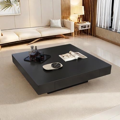 Image of WOODEN SPACE Eclipse Modern Center Table | Premium Square Coffee Table | HDHMR & Wood | Matte Black Finish | Storage Center Table for Living Room