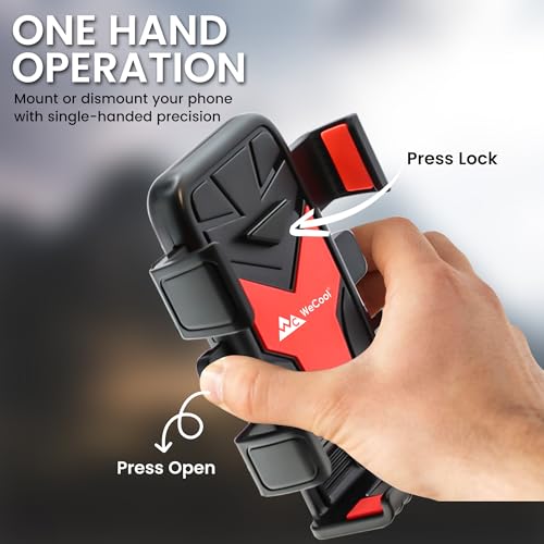 Image of WeCool Bike Mobile Holder - Mirror Fit Mobile Holder for scooty /Scooter /Bike /Motorcycle-with One Click Button Controlled Phone Mount Ideal for Maps and GPS Navigation with Auto Locking,Firm Grip